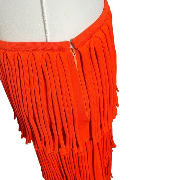 Proenza Schouler Fringe Midi Skirt Women’s Size Large Orange Knit Tiered Runway - Picture 6 of 9